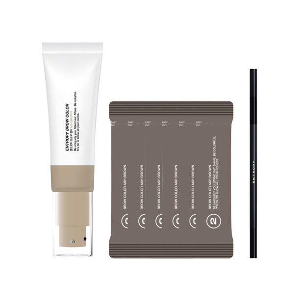 ENTROPY MAKEUP Brow Color #Ash Brown - Kit de tinte de cejas de larga duración para cejas de apariencia natural Hasta 4 semanas Nutritivo extracto de aloe vera y moringa 6 aplicaciones Fácil de usar
