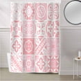 thumbnail image 5 of Fabric Shower Curtain, Pink Floral Geometric Tile Bathroom Curtain with 12 Hooks Waterproof No Bad Odor Machine Washable Bath Curtains for Bathroom, Spa Room, 60"x72", 5 of 6