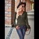 thumbnail image 5 of Suéter Holgado de Punto Acanalado con Cuello de Media Cremallera para Mujer, Blusas Casuales de Larga de Color Liso, Blusas Cómodas y Cálidas Verde XL, 5 of 9