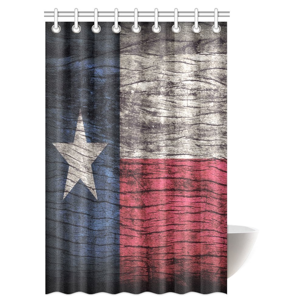MYPOP Flag Decor Shower Curtain, Texas Flag on Retro Vintage Wooden
