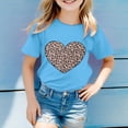 thumbnail image 2 of FINALGANG Girls Kids Casual Short Sleeve TShirts Leopard Print Heart Graphic Crewneck Loose Fit Breathable Tees For Casual Daily Wear Blue 12-13 Years, 2 of 4
