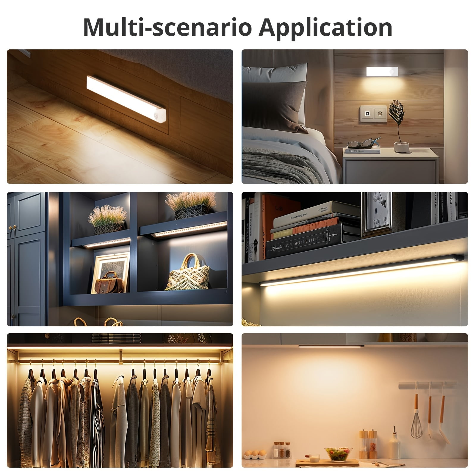3Pack Dimmable Motion Sensor Cabinet Light - Wireless Magnetic USB Rechargeable, 3 Color Temps, Under Counter Lighting for Kitchen Closet Wardrobe Hallway Stairs