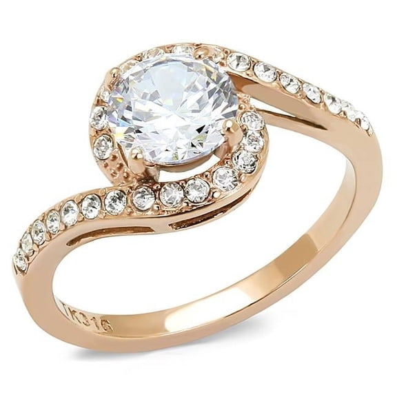 Women IP Rose Gold Stainless Steel Ring with AAA Grade CZ in Clear - Size 6