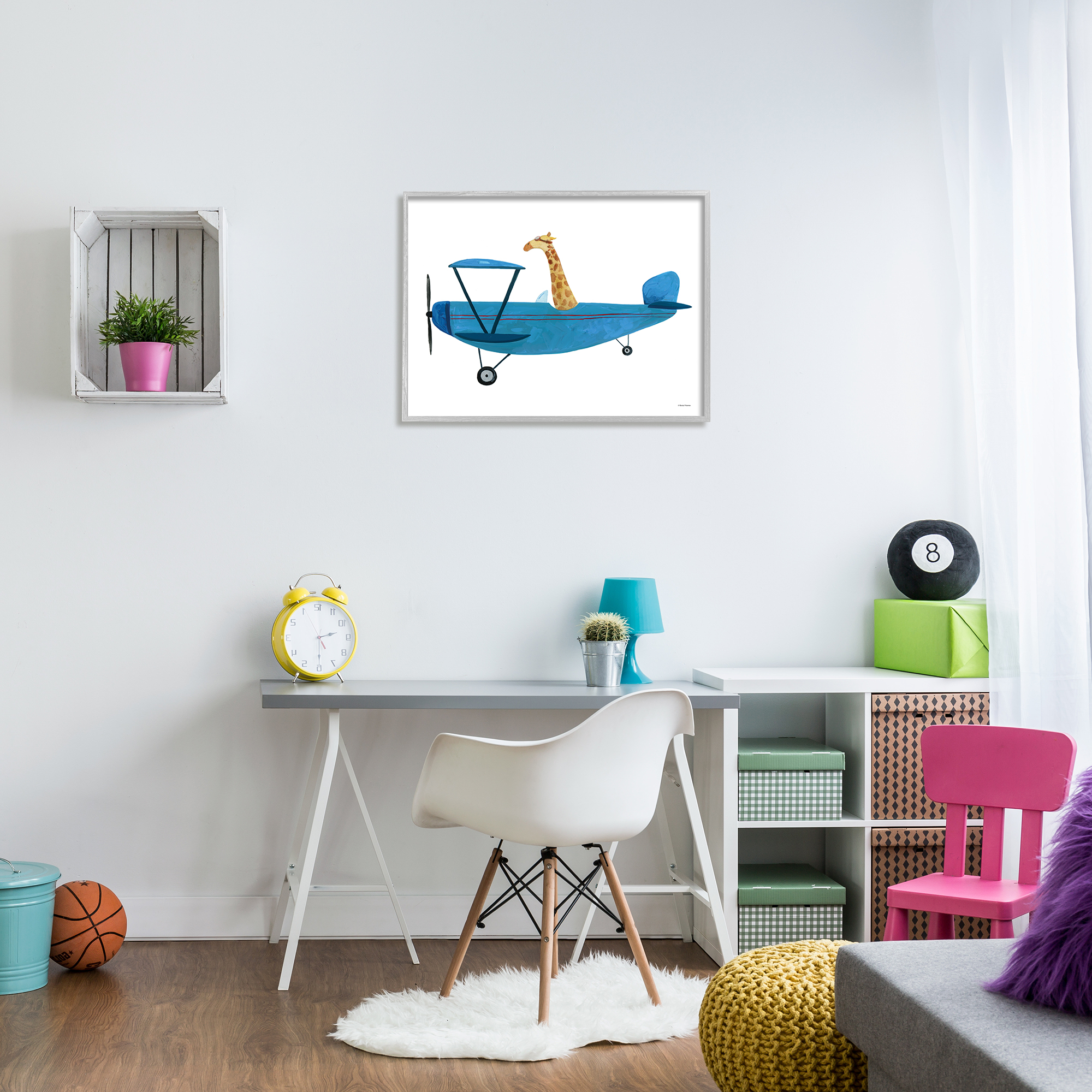 Stupell Industries Giraffe Pilot in Airplane Transportation Painting Gray Framed Art Print Wall Art, 30 x 24