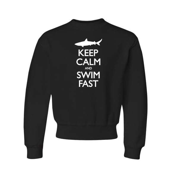 Youth Keep Calm And Swim Fast Funny Shark Lovers Crewneck Sweatshirt