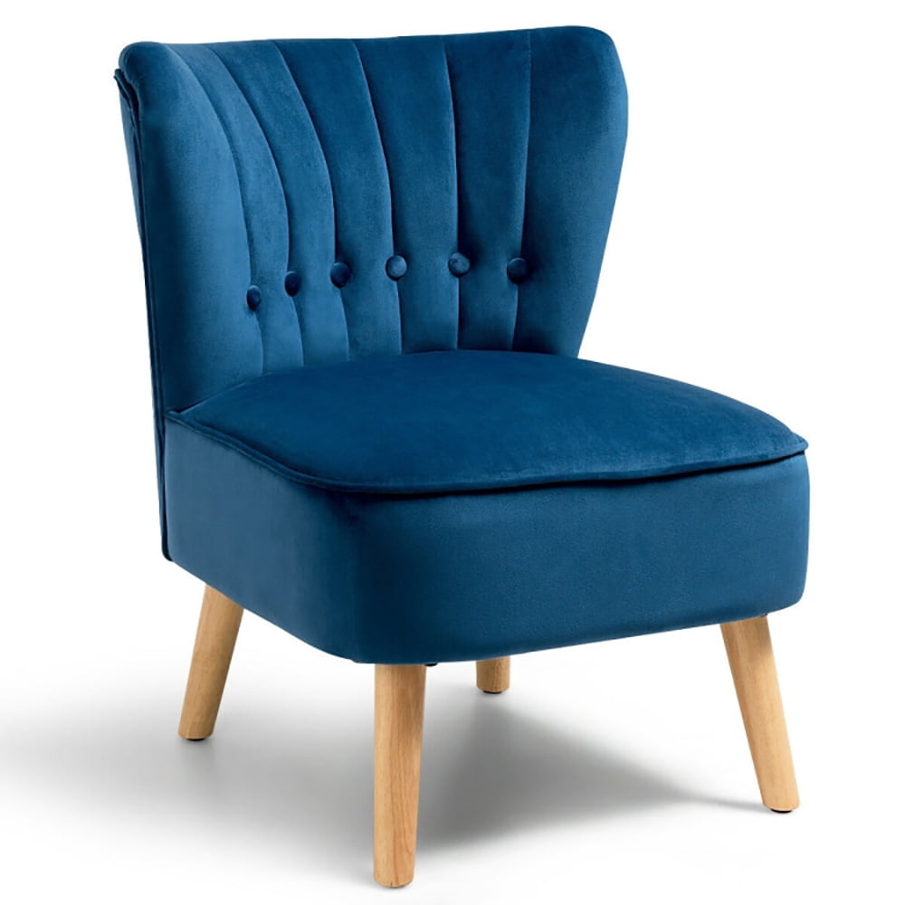 Finihen Velvet Accent Chair, Armless Accent Chair Tufted Velvet Leisure Chair, Thickly Padded, Armless Wingback Club Chairs for Living Room, Bedroom, Blue