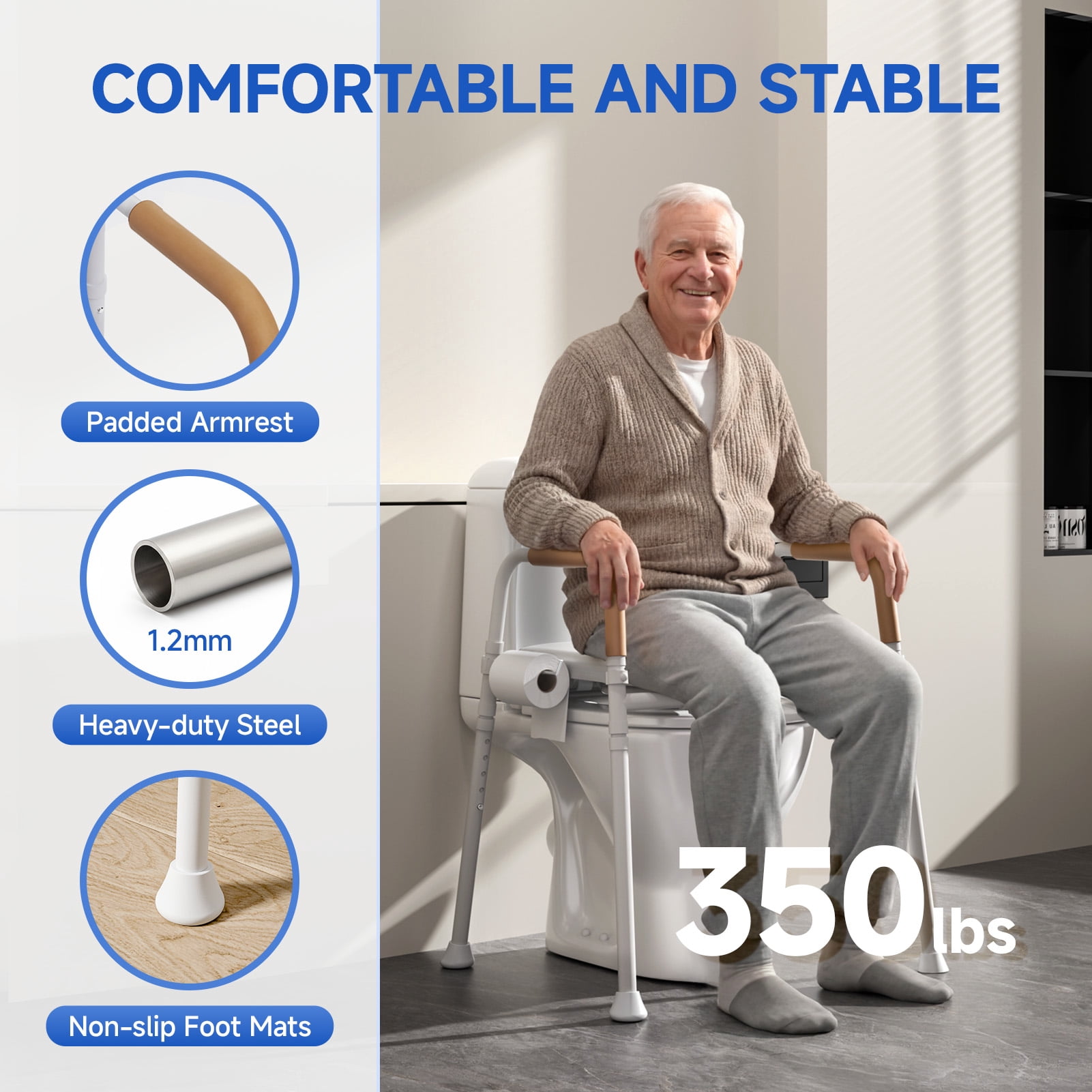 Loyoda Toilet Seat Riser for Seniors, Adjustable Raised Toilet Seat with Handles, Gray, 350 lb Limit