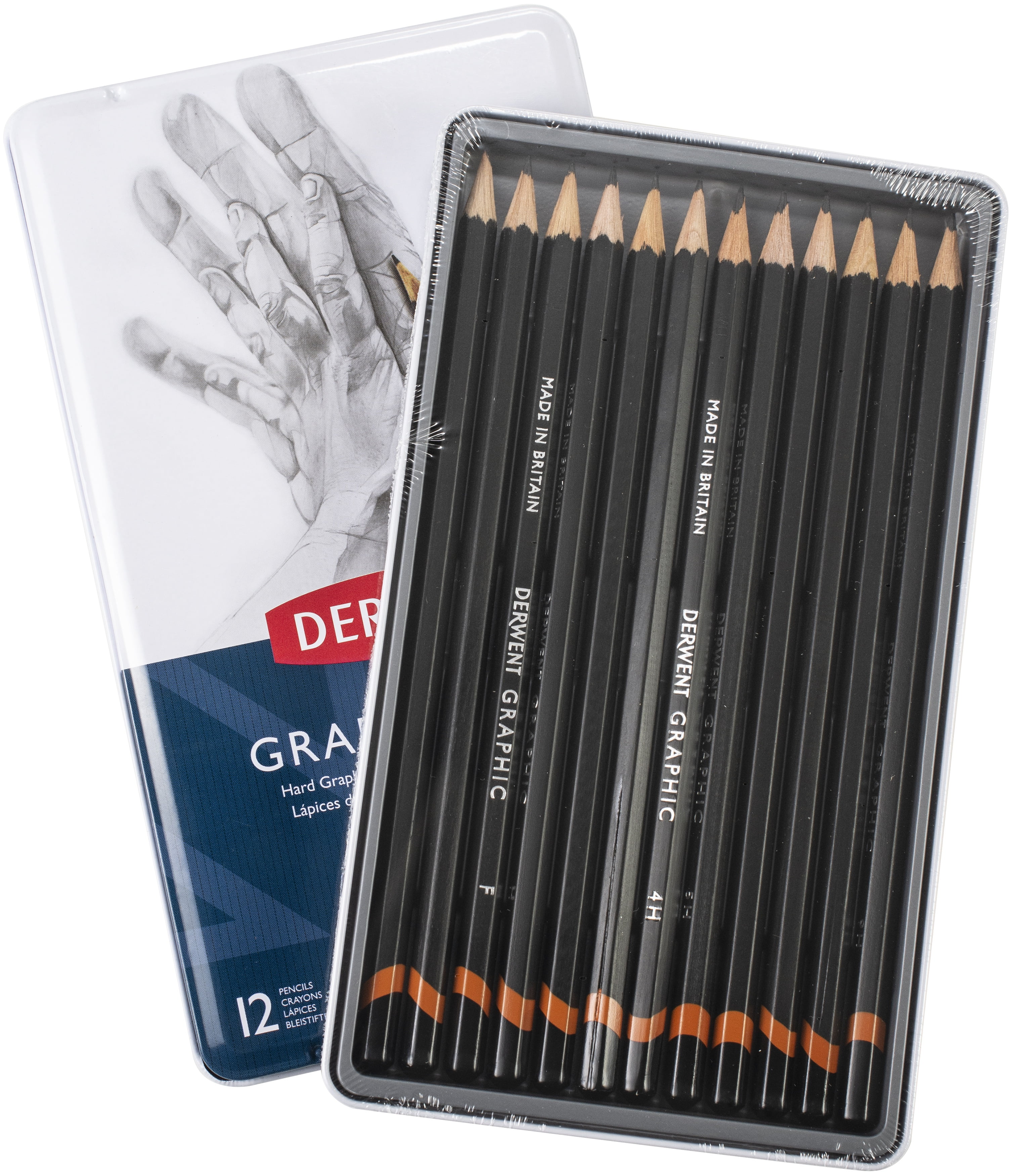 Derwent Hard Graphite Pencils W/Tin 12/Pkg-