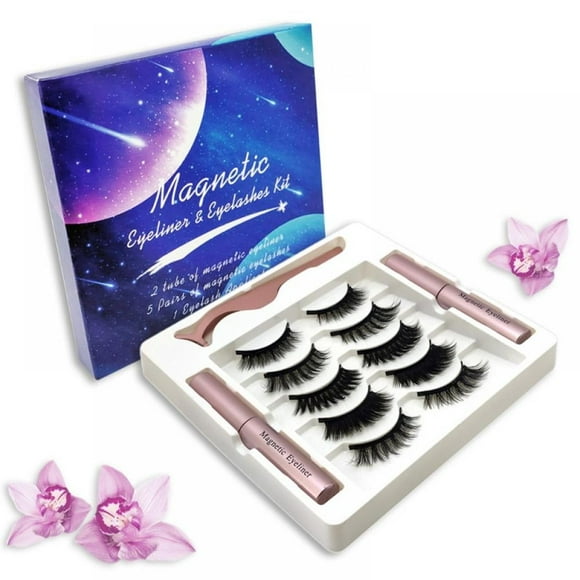 Upgraded Magnetic Eyelashes Kit and Magnetic Eyeliner Magnetic Lashes Set 5/10 Pairs with Tweezers Easy to Use