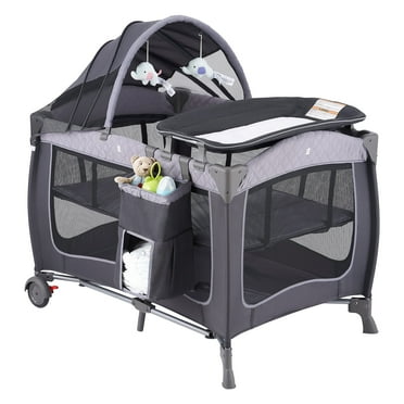 Pamo Babe Unisex Portable Baby Play Yard Include Wheels, Canopy, Changing Table for Newborn(Grey)