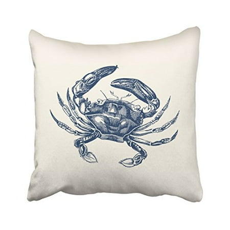 19.25 Inch Cream - WinHome Square Throw Pillow Covers Vintage Crab Illustration Navy Blue On Cream Simple Pattern Pillowcases Polyester 18 X 18 Inch With Hidden Zipper Home Sofa Cushion Decorative Pillowcase