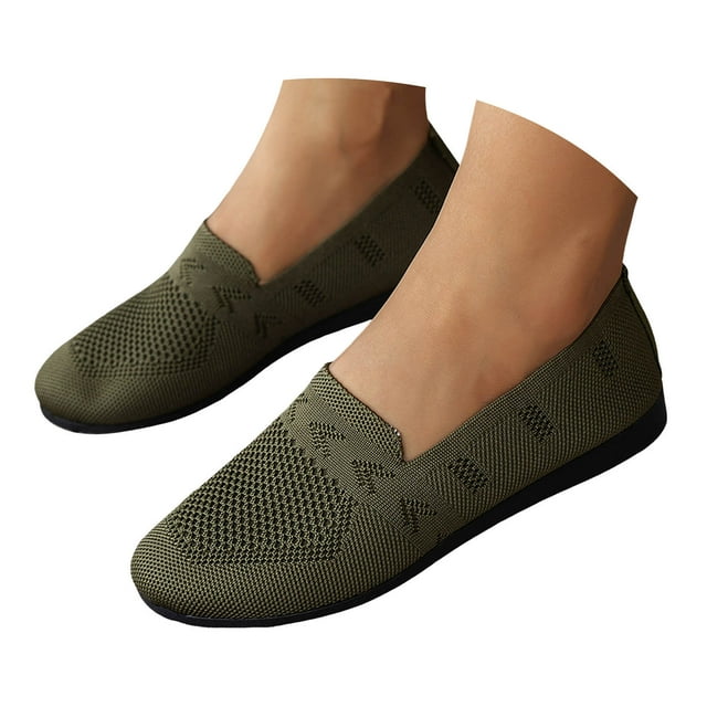 Dakaela Chaussures Ballerines pour Femmes Confort Bout Rond Chaussures Habillées en Tricot Marche Conduite Mocassins à Enfiler