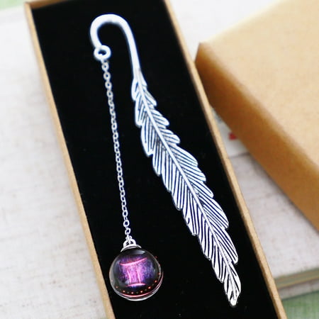 

Birthday Constellations Metal Feather Bookmark Luminous Pendant Is Practical Creatives Gift for Readers Student Friend Pink Gemini