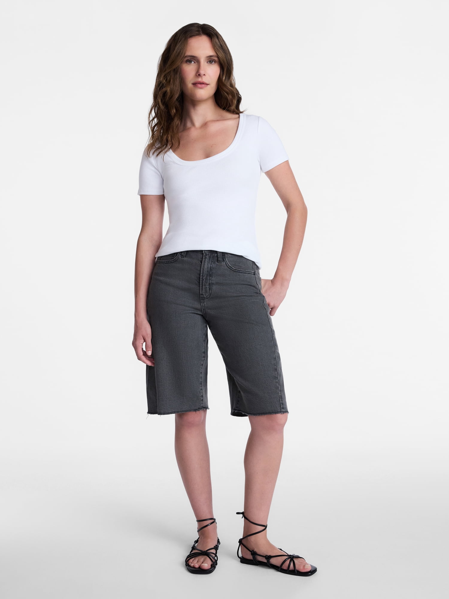 Time and Tru Women's Ribbed Scoop Neck Tee with Short Sleeves, Sizes XS-XXXL