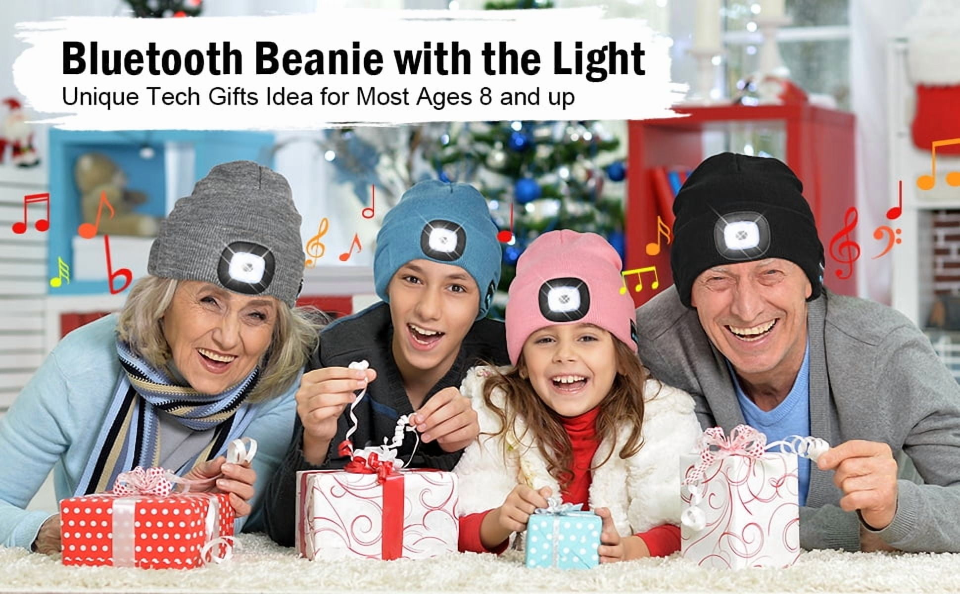 CENSGO Bluetooth Beanie with the Light, Unique Tech Gifts for Men Husband Him Teen, Wireless Headphones for Fishing Jogging Working, Christmas Stocking Blue