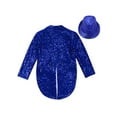 thumbnail image 4 of Yeahdor Kids Boys Sequin Tailcoat Lapel Neck Swallowtail Coat Jacket with Hat Jazz Dance Suit Blue 8, 4 of 6
