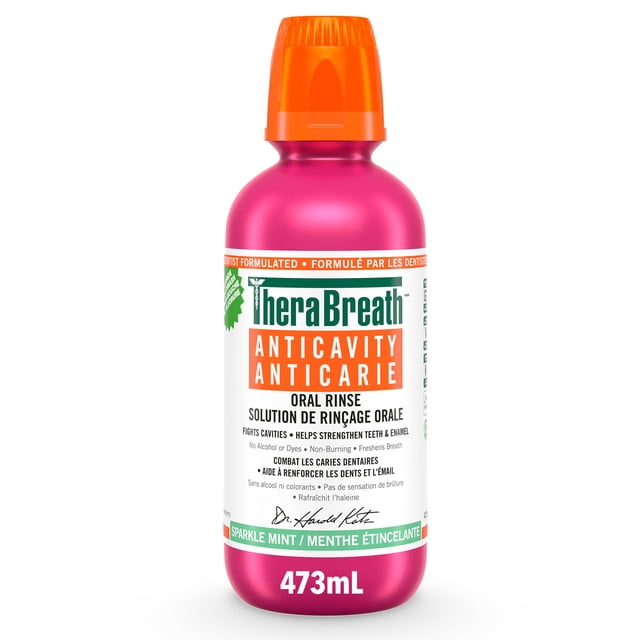 TheraBreath Anticavity Mouthwash, Daily Mouthwash for Oral Hygiene & to Fight Cavities, Helps Strengthen Teeth & Enamel, Sparkle Mint, 473 ml