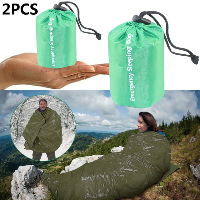 Xihbxyly Saco de Dormir de Supervivencia para Exteriores, Resistente Al Frío, Ligero y Portátil, Fácil de Transportar, Ideal para Acampar, Senderismo y Viajes. Juego de 2 Piezas, Tamaño 2,1 X 1,2 M.