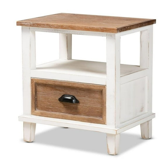 Bowery Hill White and Oak Brown Finished Wood 1-Drawer Nightstand