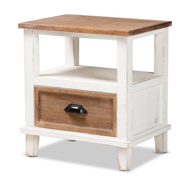 Baxton Studio Glynn Table d'Appoint à 1 Tiroir en Bois Bicolore Blanc et Chêne Brun