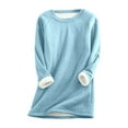 thumbnail image 6 of Arlun Fall Winter Lined Warm Sweatshirts For Women Casual Solid Color Raglan Long Sleeve Crewneck Pullover Tops Soft Comfy Outside Wear Hoodless Outfits Light Blue XXL, 6 of 8
