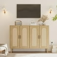 thumbnail image 4 of Modern Boho Rattan Sideboard Buffet Cabinet with Power Outlet – 4-Door Wooden Storage Console Table – Adjustable Shelves – Versatile Entryway Storage for Hallway, Dining Room, Living Room, Kitchen, 4 of 7
