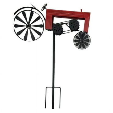 Garden Stake,Turning Wheels,Vintage ,Tractor Wind Spinner,Red