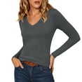 thumbnail image 6 of tarylea Womens Tops Long Sleeve V Neck Fitted Crop Tops Casual Fall Comfy Solid Color Basic T-Shirts, 6 of 9