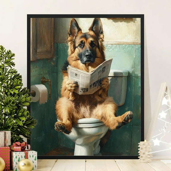 Kna Prints - Funny German Shepherd Dog Bathroom Poster, Funny Poster Print, Dog Reading Newspaper, Unique Wall Decor For Bathroom, Animal Hum.Or Poster, Gift Unframed Poster, UNFRAMED-8x12