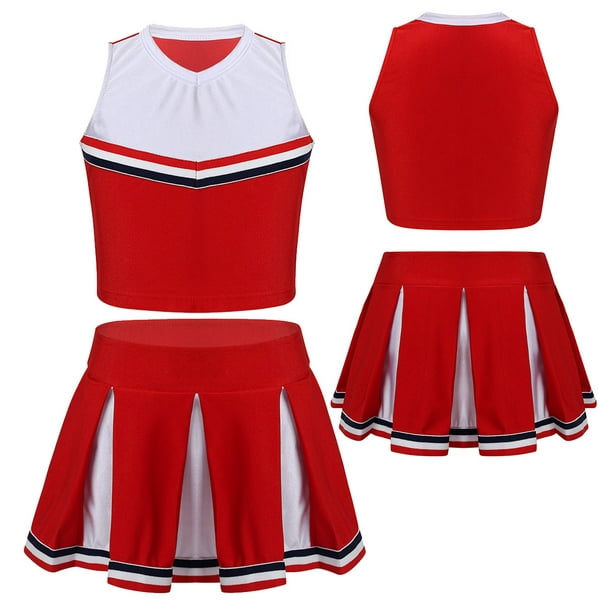 TiaoBug Kids Girls Cheerleader Costume Outfits Crop Top Pleated Skirt ...