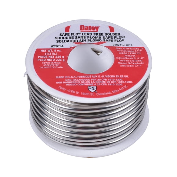 Gasa Solder Oatey Safe Flow de 0.117 pulgadas. Plata a granel de 1/2 libra