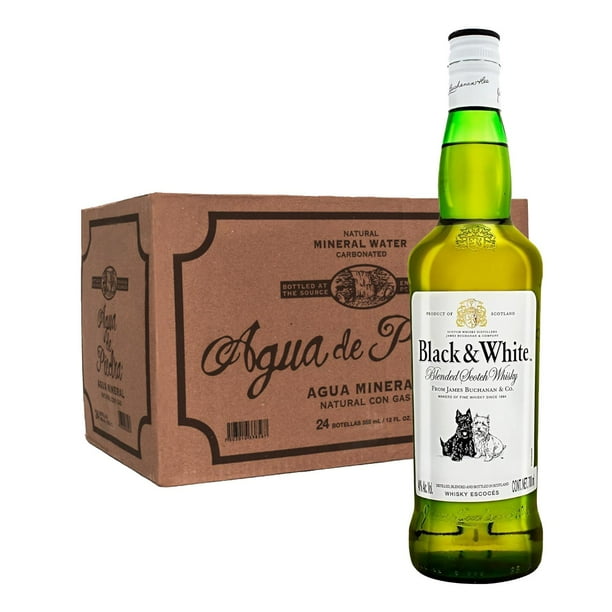 Pack 24 Agua de Piedra de Piedra con Gas 360 ml Whisky Black and White Blend 700 ml