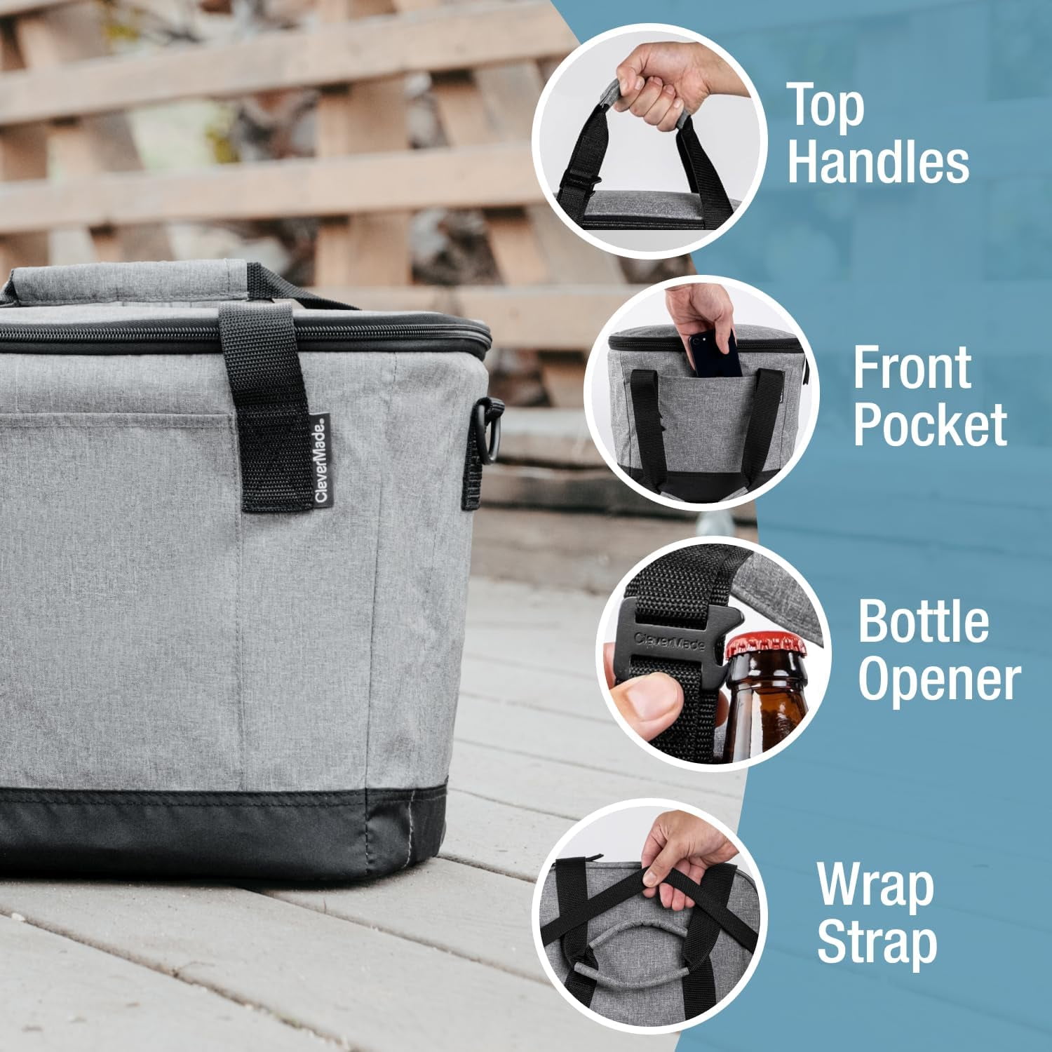 CleverMade Collapsible Tahoe Cooler - 30 Can - Heather Cool Gray/Midnight Black