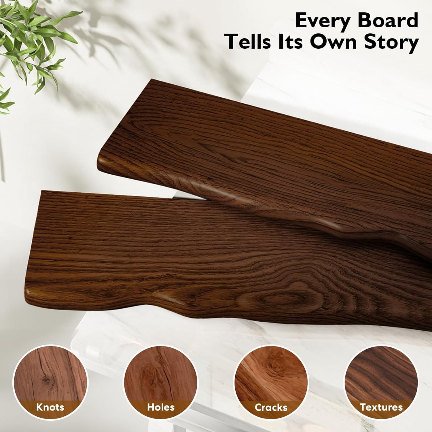Seasonwood Rustic Farmhouse Floating Wall Shelf, 24 inch Live Edge Solid Pine Shelf for Bathroom Kitchen Bedroom Living Room, Walnut, 2pcs