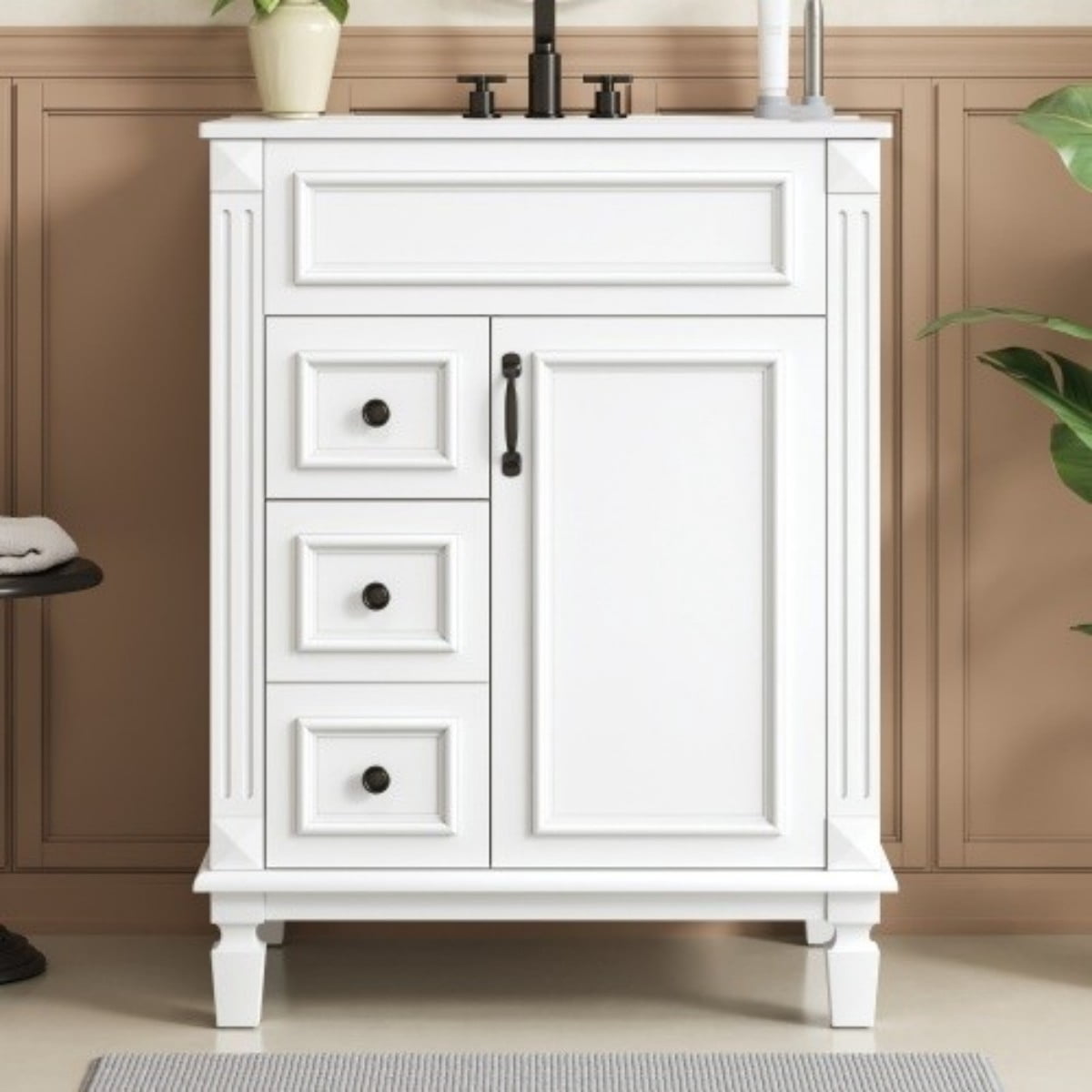 24" Bathroom Vanity with Ceramic Sink, Small Bathroom Vanity Cabinet with 2 Drawers, Adjustable Shelf, Soft-Close Door, White