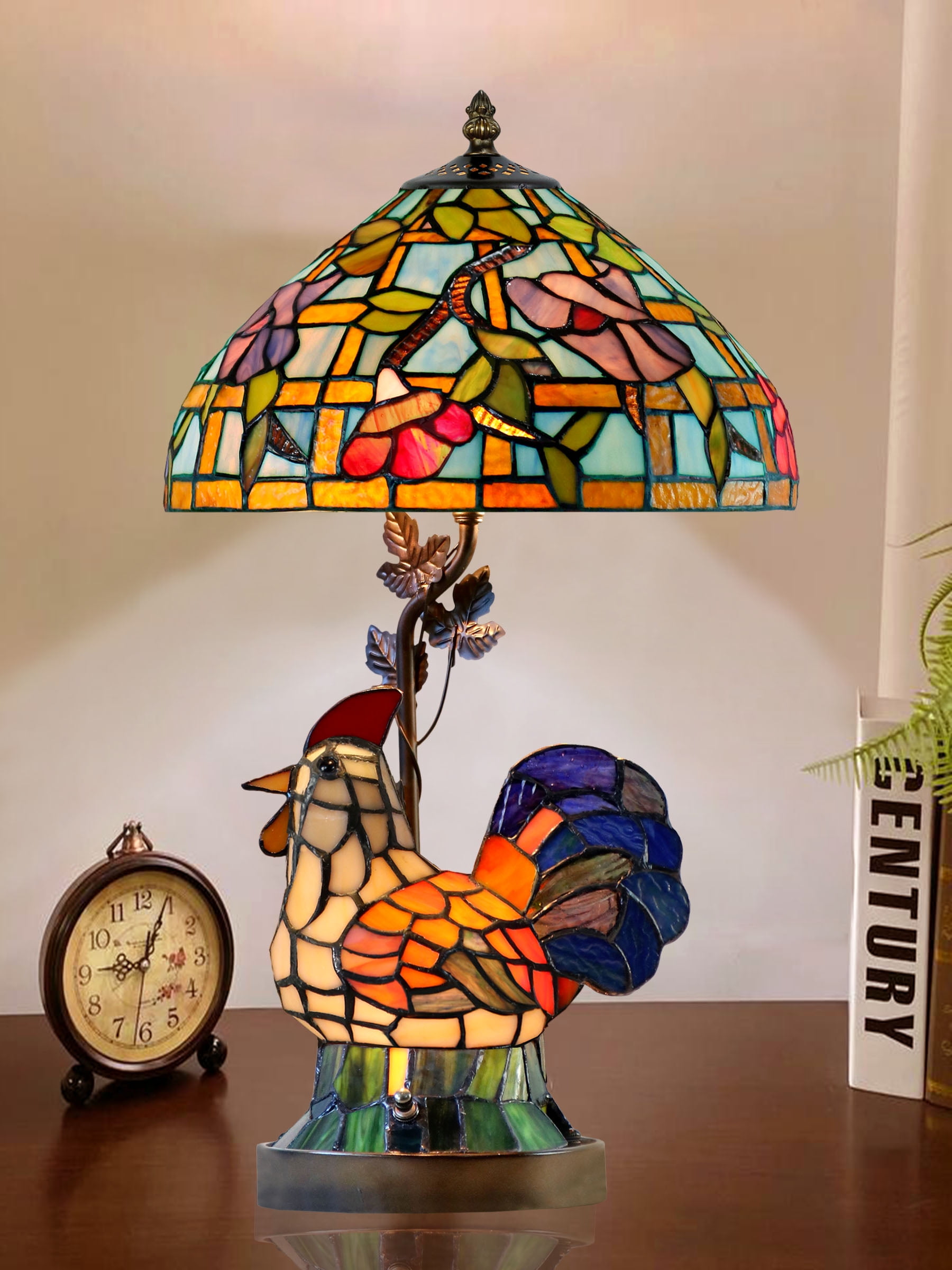 Free Shipping! Dale Tiffany Canberry Rooster 20 Tall Stained Glass