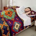thumbnail image 4 of Manfei Vintage Floral Bed Sheets, Retro Aztec Fuul Size Sheets, Purple and Yellow, Black Reversible 4-Piece1 Flat Sheet + 1 Fitted Sheet + 2 Pillowcases, 4 of 6