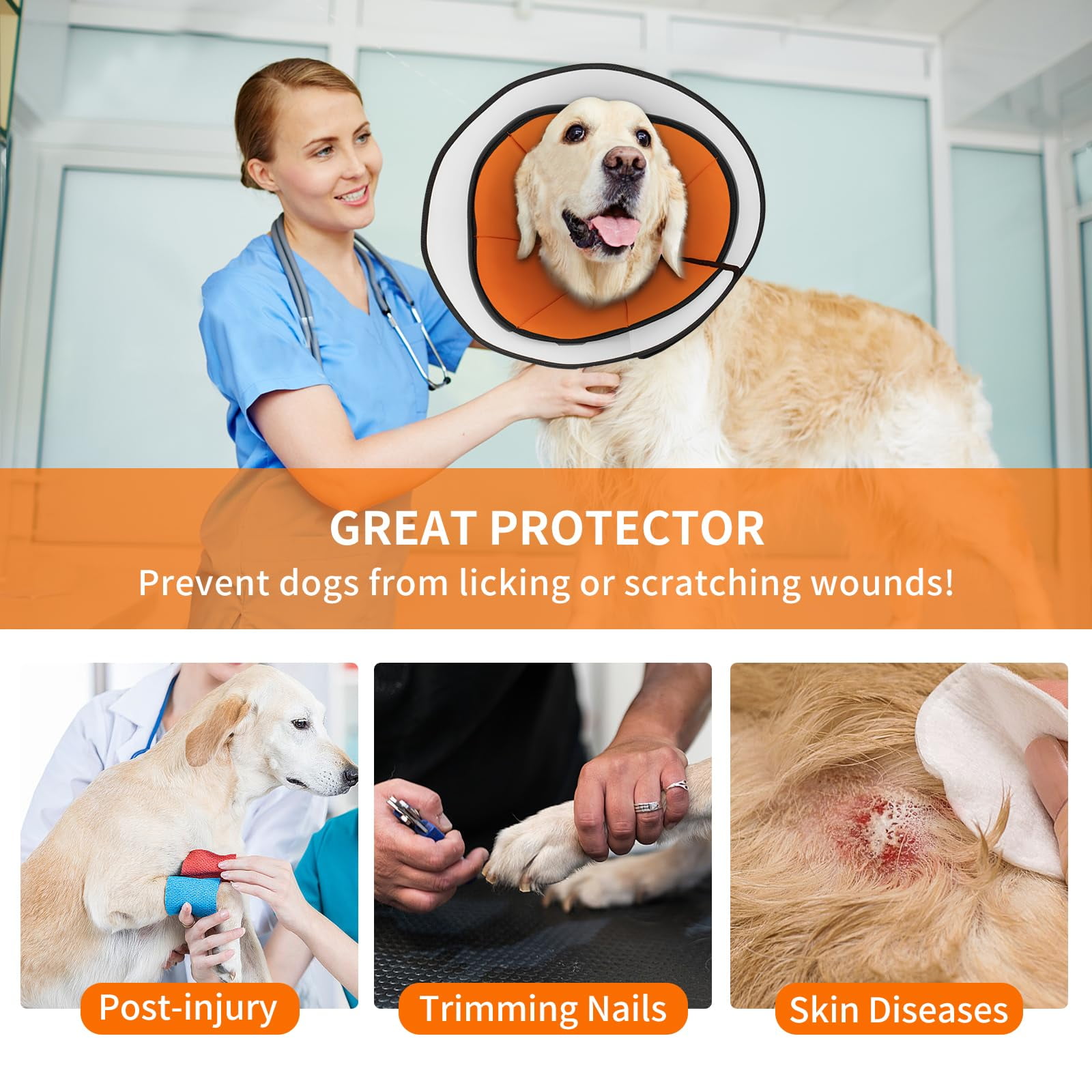 Adjustable Dog Recovery Collar for Large Dogs XL Soft Cone to Stop Licking Paws After Surgery Prevent Licking Wound Soft Elizabethan Collar