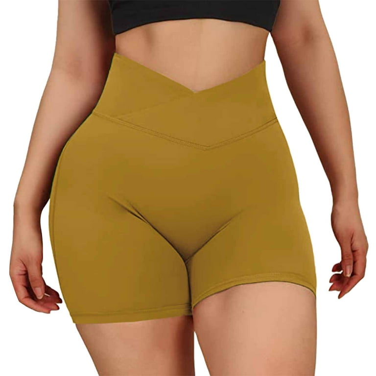 adviicd Short Pants For Women Dressy Wide Leg Yoga Pants For Women High  Waist Yoga Shorts for Women Tummy Control Running Workout Shorts Yellow XL