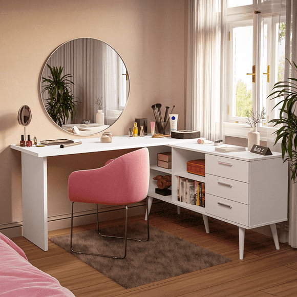 Tocador de Esquina para Maquillaje o Escritorio Madesa Blanco