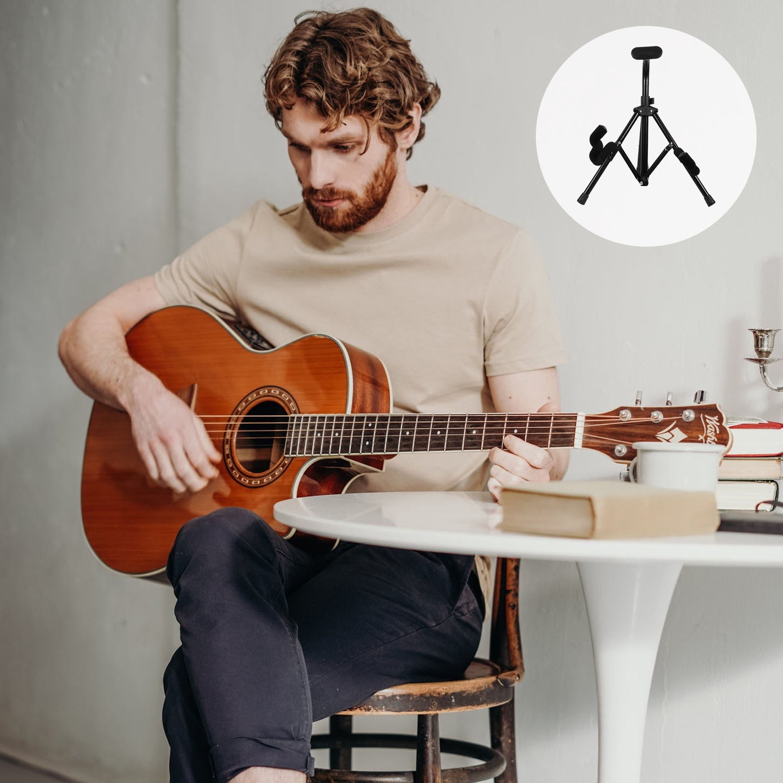 FOMIYES Black Folding Guitar Stand with Rubber Sleeves, Portable Floor Rack for Acoustic & Electric Guitars, Music Instrument Organizer