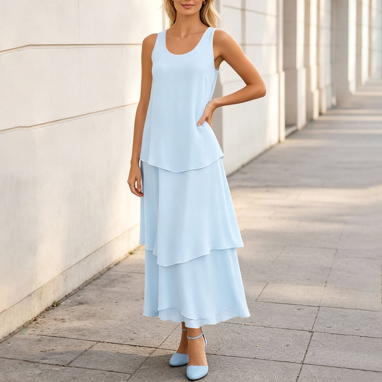 Asdoklhq Maxi Dresses for Women Summer Dresses Graduation Fashion Women's Sleeveless Solid Tiered Chiffon Dress Casual Flowy A-Line Maxi Dress Light Asdoklhq Maxi Dresses for Women Summer Dresses Graduation Fashion Women's Sleeveless Solid Tiered Chiffon Dress Casual Flowy A-Line Maxi Dress Light