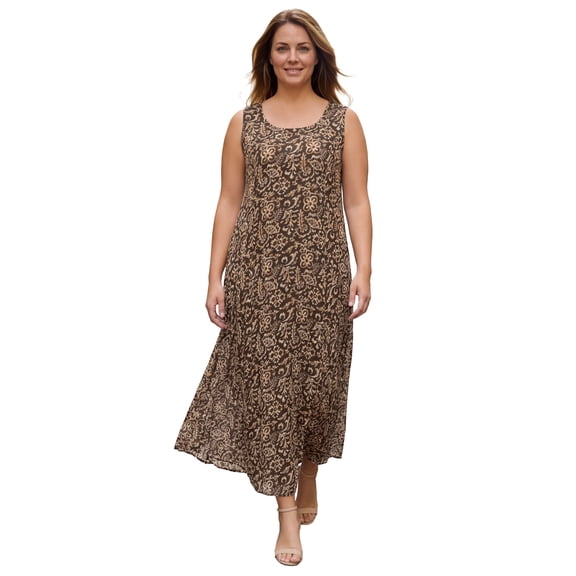 Roaman's Women's Plus Size Petite Hand-Crinkled Sleeveless Dress
