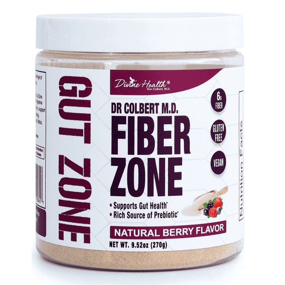 Dr Colbert MD Fiber Zone Powder | Berry Flavor | Prebiotics, Isoluble & Soluble Fiber | Psyllium Husk | Inulin | Recommended in Keto Zone Diet & Healthy Gut Zone | 9.52 oz