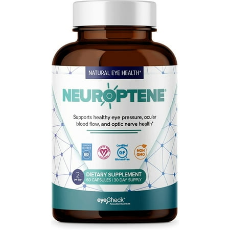 Eyecheck Neuroptene Eye Pressure Supplement with Bilberry Saffron Niacinamide CoQ10 for Optic Nerve Relief (60 Capsules)
