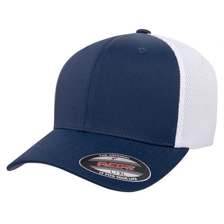 Flexfit 6533 Ultrafibre & Airmesh Fitted Cap, Navy With White - Small ...