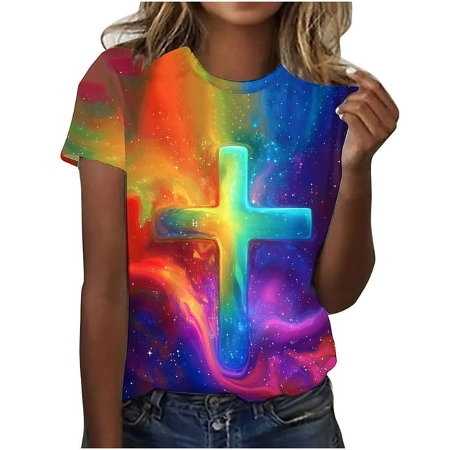 Tops de Ajuste Suelto para las Mujeres Sudadera Casual Impresa Manga Corta Cuello Redondo Superior, Poliéster