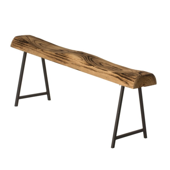 Rustic Carved Wood Natural Log Accent Bench for Entryway, Indoor and Outdoor