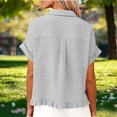 thumbnail image 6 of Endives Womens Button Down Shirt Summer Fashion Linen Shirt for Women Short Sleeve Shirt Casual Blouse Tops Spring Outfits Light Ashy, 6 of 7