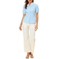 thumbnail image 2 of INSPIRE CHIC Women's Elegant Cotton Puff Short Sleeve Button Front Shirt Top, 2 of 6